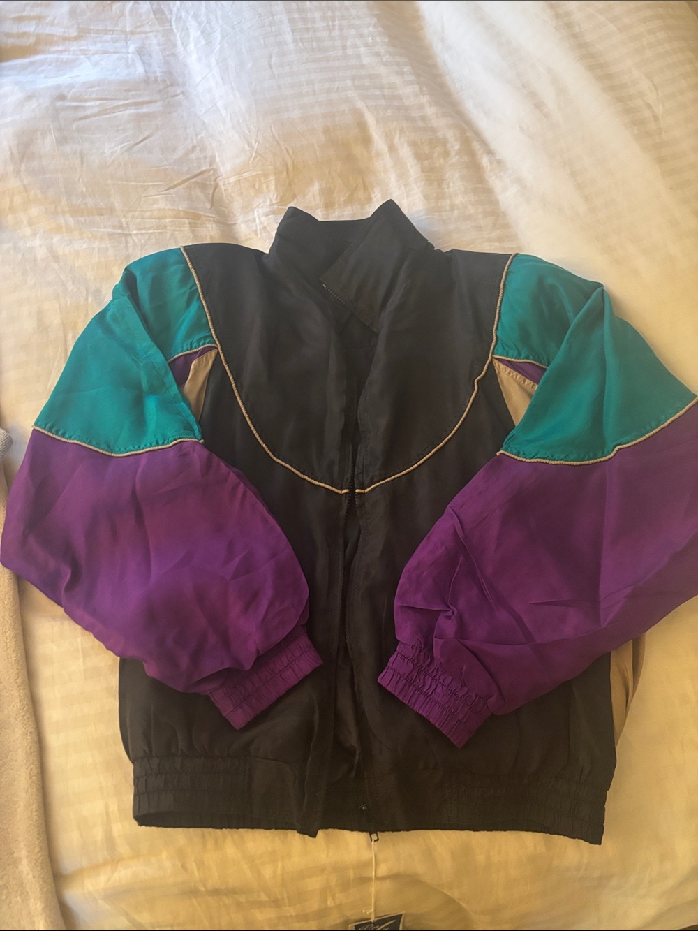 Swell Black and jewel tone color block silk bomber sz S jewel tones